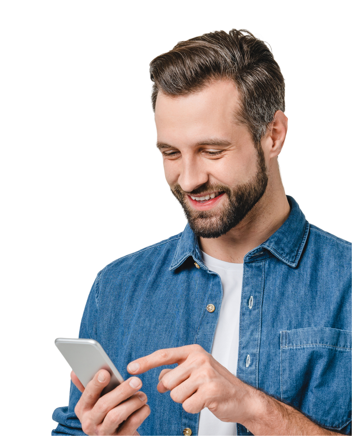 Happy man using his phone